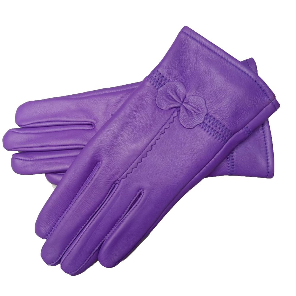 LeJulyeekay Womens Real Lambskin Leather Warm Fleece Lined Driving Gloves Winter Gloves (0-Purple)
