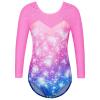 BAOHULU Gymnastics Leotards for Girls Mesh Sleeves Dancewear with Matching Shorts Set US_KHB391_PinkBlue_10A_B view 2