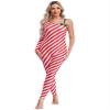 Jhaoyu Women's Christmas Costume Red White Candy Cane Dance Jumpsuit Unitard Stage Performance Costume Red 3X-Large view 1