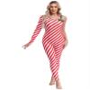 Jhaoyu Women's Christmas Costume Red White Candy Cane Dance Jumpsuit Unitard Stage Performance Costume Red 3X-Large view 2