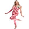 Jhaoyu Women's Christmas Costume Red White Candy Cane Dance Jumpsuit Unitard Stage Performance Costume Red 3X-Large view 4
