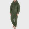 Thatrich Mens Fleece Jumpsuit Thermal Sherpa Underwear Winter Warm Pajamas Hooded Zipper Pajama Sets Lounge Pjs Plush Fuzzy Army Green view 2
