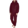 Thatrich Mens Fleece Jumpsuit Thermal Sherpa Underwear Winter Warm Pajamas Hooded Zipper Pajama Sets Lounge Pjs Plush Fuzzy Wine Red view 1