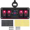 4 Gang Boat Rocker Switch Panel with USB Socket LED Voltmeter, 12V-24V DC Marine Waterproof Toggle Switch Aluminum Panel with Dual QC3.0 USB Charger and Night Glow Stickers for Car Truck RV (Red) view 1