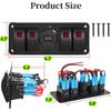 4 Gang Boat Rocker Switch Panel with USB Socket LED Voltmeter, 12V-24V DC Marine Waterproof Toggle Switch Aluminum Panel with Dual QC3.0 USB Charger and Night Glow Stickers for Car Truck RV (Red) view 2
