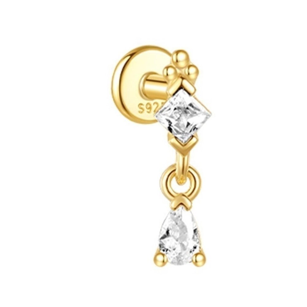 LiMINMin Women's Fashionable Geometric Rhombus Zircon Earrings Flat Bottom Piercing Earrings(Golden#9)