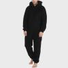Thatrich Mens Fleece Jumpsuit Thermal Sherpa Underwear Winter Warm Pajamas Hooded Zipper Pajama Sets Lounge Pjs Plush Fuzzy Black view 2