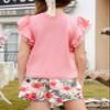 blibean Teen Girls Summer Clothes Set Big Kids Floral Matching Outfits Tween Fashion Two Piece Shirt Shorts Hawaiian Clothing Dual Ruffles Top Dressy Tracksuits Size 12-13 Years Old Pink view 3
