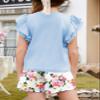 blibean Teen Girls Summer Clothes Sets Big Kids Hawaiian Matching Outfit Tween Trendy 2 Piece Shirt Shorts Birthday Clothing Double Ruffle Tops Dress Tracksuit Size 8-9 Years Old Sky Blue view 3