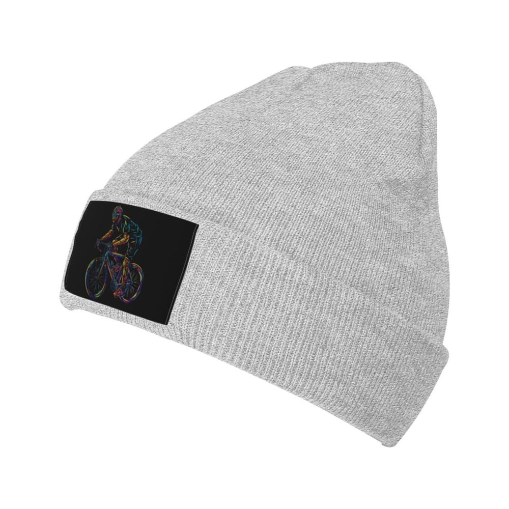 Man on a Bicycle Beanies Hats Men Women Cuffed Knit Hat Winter Warm Beanie Skull Cap Gray