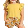 blibean Teens Girls Summer Clothes Set Big Kid Hawaiian Matching Outfit Tween Cute 2pc Shirt Shorts Beach Clothing Double Ruffles Top Dress Tracksuit Size 10-11 Years Old Yellow view 1