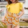 blibean Teens Girls Summer Clothes Set Big Kid Hawaiian Matching Outfit Tween Cute 2pc Shirt Shorts Beach Clothing Double Ruffles Top Dress Tracksuit Size 10-11 Years Old Yellow view 2