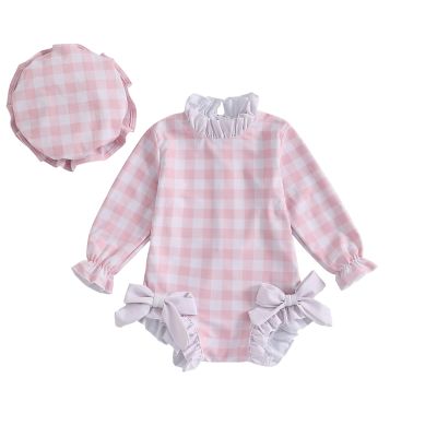Socutebabe Baby Girl Swimsuit Baby Girls Long Sleeve One Piece Swimsuit Romper with Hat Bathing Suit Beach Rash Guard (aa-r-Pink, 12-18 Months)