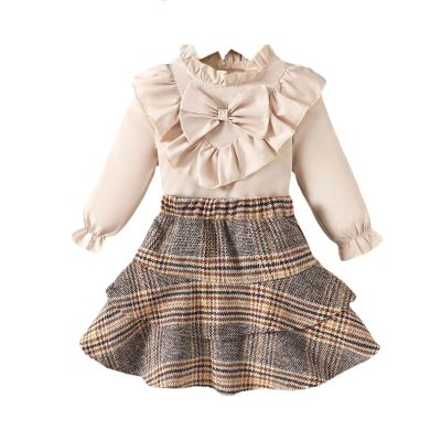 Cute Sweat Pants for Teen Girls Girls Fall New Long Sleeve Bow Lace Shirt Plaid Skirt Two Set Little (White, 1-2 Years)