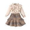 Cute Sweat Pants for Teen Girls Girls Fall New Long Sleeve Bow Lace Shirt Plaid Skirt Two Set Little (White, 1-2 Years) view 1