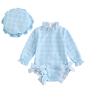 Baby Girl Swimsuit Baby Girls Long Sleeve One Piece Swimsuit Romper with Hat Bathing Suit Beach Rash Guard (aa-r-Blue, 18-24 Months) view 1