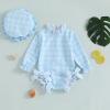 Baby Girl Swimsuit Baby Girls Long Sleeve One Piece Swimsuit Romper with Hat Bathing Suit Beach Rash Guard (aa-r-Blue, 18-24 Months) view 3