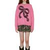 Women's Elegant Bow Sweater Long Sleeve Round Neck Knit Oversized Autumn Winter Cable Knit Pullover Tops (Pink, XL) view 1
