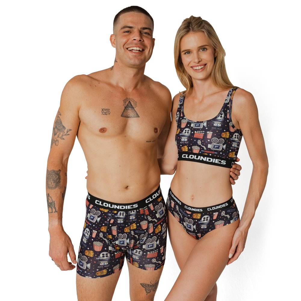 Cloundies Matching Underwear for Couples, Gift ideas for Valentines day, Christmas Day, Anniversary, (SOLD SEPERATELY) Boxer Brief, Medium, Movie Night