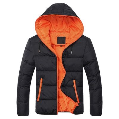 Qolkmuiy-GJ Men's Winter Insulated Thick Puffer Outwear Warm Ski Jacket Waterproof Hooded Thicken Padded Parka Hoodie (Orange,Large)