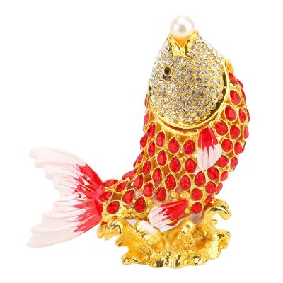 Tyenaza Fish Trinket Box, Animal Figurine Jewelry Box Hand Painted Trinket Holder Home Decoration Ornament Jewelry Box for Rings Necklaces Earrings