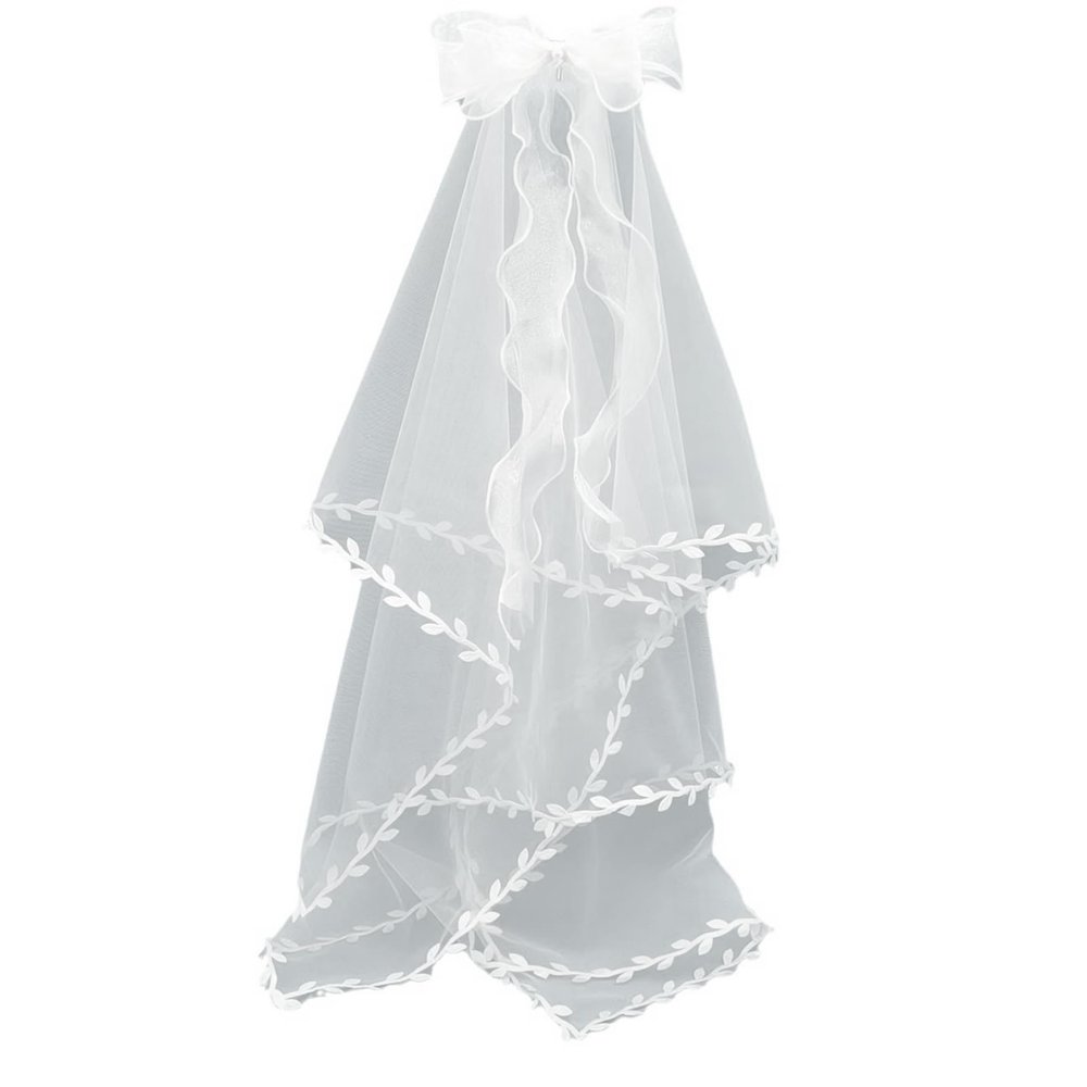 Bridal Sheer Veil Women Layered Tulle Long Bachelorette Party Wedding Veil With Vine Brim&Bowknot For Wedding Party