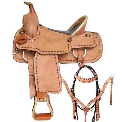 Western Saddle Set, Leather, with Headstall and Breast Collar, Tan Color, Available Size from 14 to 18 Inch Seat (18" Inch Seat)
