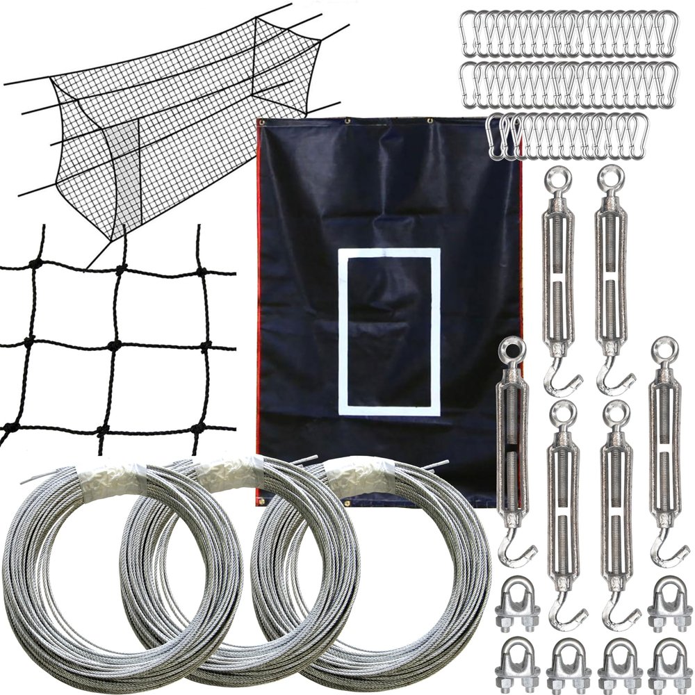 Cimarron Sports #24 Backyard Baseball Softball Batting Cage Tunnel w/4' Easy Entry Door - DIY Cable Frame Kit - 4'x6' Heavy-Duty Vinyl Backstop Net Saver Training Aid with Pitcher Target (70'x12'x12')