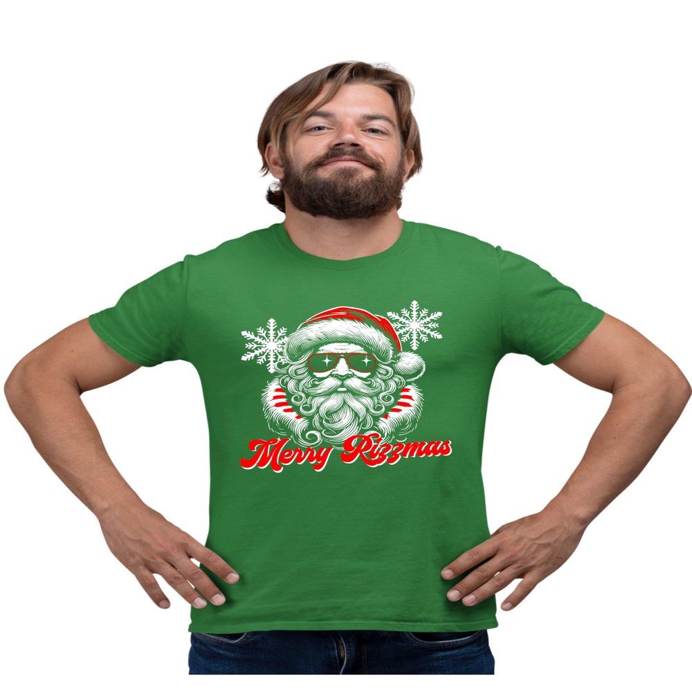 X-Large Kelly Green Mens Merry Rizzmas Funny Cool Santa Christmas T-Shirt
