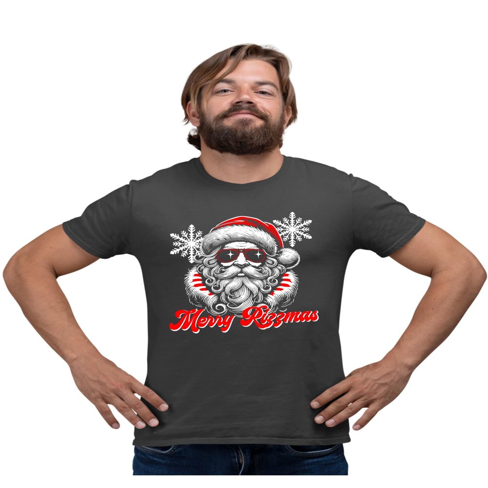 4X-Large Heather Black Mens Merry Rizzmas Funny Cool Santa Christmas T-Shirt