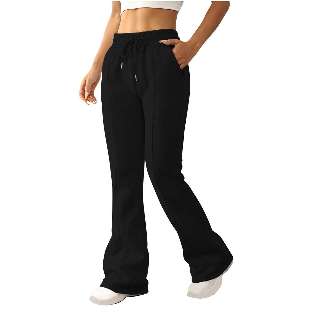 Womens Jogger Sweatpants Casual Fleece Outdoor Workout Yoga Bootcut Pants Classic Drawstring Waist Athletic Trousers Black
