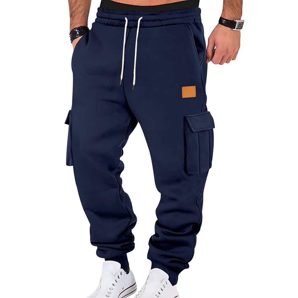 Navy Sweatpants Open Bottom Sweatpants for Men Casual Cozy Fleece Lined Cargo Pants Relaxed Fit Tapered Work Pants with Pockets Baggy Sweatpants Men Thermal Hiking Pants Straight Leg Sweatpants
