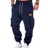 Navy Sweatpants Open Bottom Sweatpants for Men Casual Cozy Fleece Lined Cargo Pants Relaxed Fit Tapered Work Pants with Pockets Baggy Sweatpants Men Thermal Hiking Pants Straight Leg Sweatpants view 1