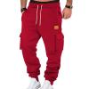 Red Sweatpants Sweatpants for Men Open Bottom Casual Cozy Fleece Lined Cargo Pants Relaxed Fit Tapered Work Pants with Pockets Heavyweight Sweatpants Thermal Hiking Pants Straight Leg Sweatpants view 1