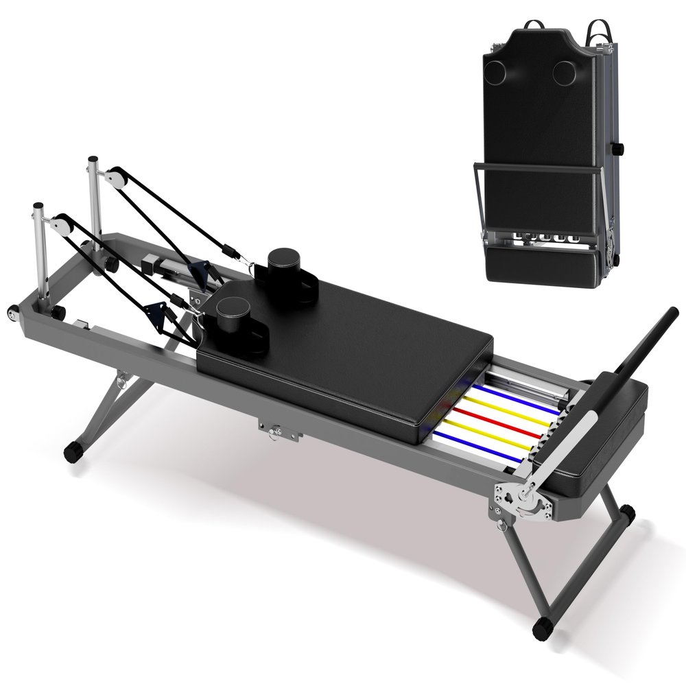 Pilates Reformer,Foldable Pilates Core Bed Workout with Dual Resistance- Springs and Cords,Wheels Equiped Easy Remove Pilates Board for Home,Christmas Valentines Day Gift (Black)