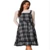 Allegra K Plaid Dress for Women Ruffled Sleeveless Vintage Tie Waist A-Line Pinafore Overall Dresses Large Black White view 1