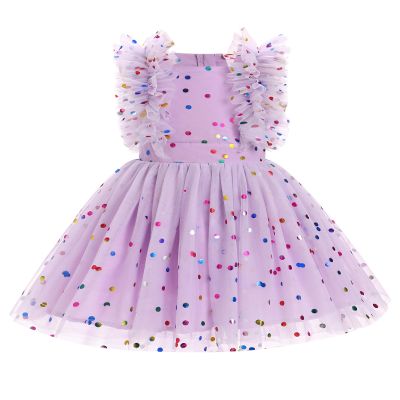 IMEKIS 1st 2nd Birthday Girl Outfit: Baby Cake Smash Toddler Graduation Dress Kids Princess Easter Dress Tea Party Wedding Guest Formal Pageant Tulle Tutu Photoshoot Purple Confetti 18-24 Months
