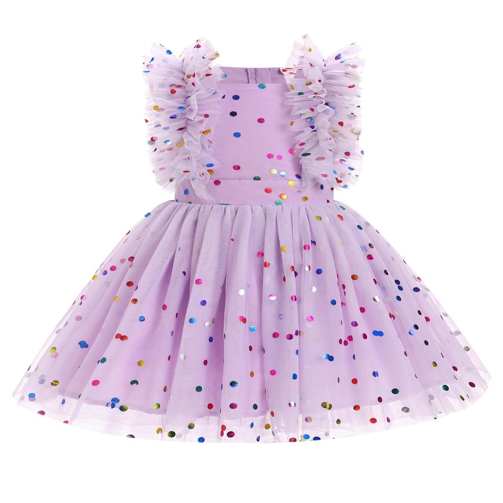 IMEKIS 1st 2nd Birthday Girl Outfit: Baby Cake Smash Toddler Graduation Dress Kids Princess Easter Dress Tea Party Wedding Guest Formal Pageant Tulle Tutu Photoshoot Purple Confetti 18-24 Months