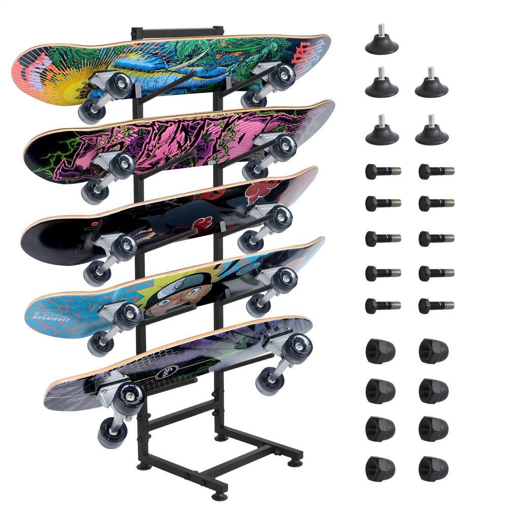 Skateboard Wall Mount,Skate Board Wall Display Hanger Rack,Snowboard Wall Mount Ski Holder,5 Floors Deck Wall Board Rack Storage,Skateboard Organizer,Snowboard Storage,Skateboards,Sporting Goods