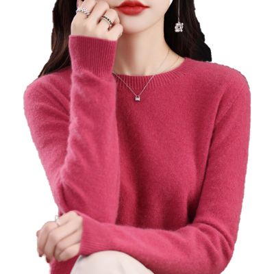 ALMOSDO Cashmere Sweaters for Women, 100% Cashmere Crew Neck Long Sleeve Soft Pullover Sweater Women's Cashmere Sweaters (US, Alpha, XX-Large, Regular, Regular, Raspberry red)