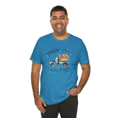 Happy Fall Truck Shirt, Pumpkin Truck T-Shirt, Cute Fall Time Shirt, Autumn Shirts for Women, Trendy Pumpkin Fall Shirt