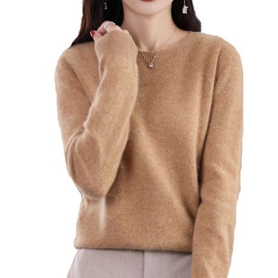 ALMOSDO Cashmere Sweaters for Women, 100% Cashmere Crew Neck Long Sleeve Soft Pullover Sweater Women's Cashmere Sweaters (US, Alpha, XX-Large, Regular, Regular, Golden Camel)