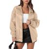 Winter Oversized Leather Jacket Women 2024 Fall Casual Solid Zip up Long Sleeve Clothes (apricot,Large) view 1