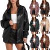 Winter Oversized Leather Jacket Women 2024 Fall Casual Solid Zip up Long Sleeve Clothes (apricot,Large) view 3