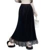chouyatou Women's Elegant Velvet Mermaid Maxi Skirt High Waist Lace Hem A-Line Swing Long Skirt (Large, Black) view 1