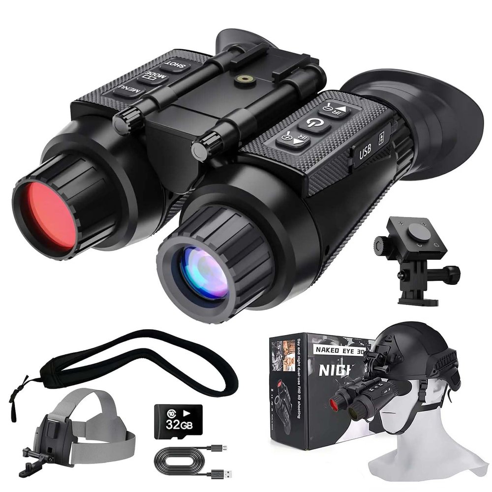 SKIOVEMI Head-Mounted Night Vision Goggles for Adults, 4K 3D Visual Digital Infrared Night Vision Binocular with 8X Digital Zoom, Include 32GB SD Card to Can Save Photos/Videos