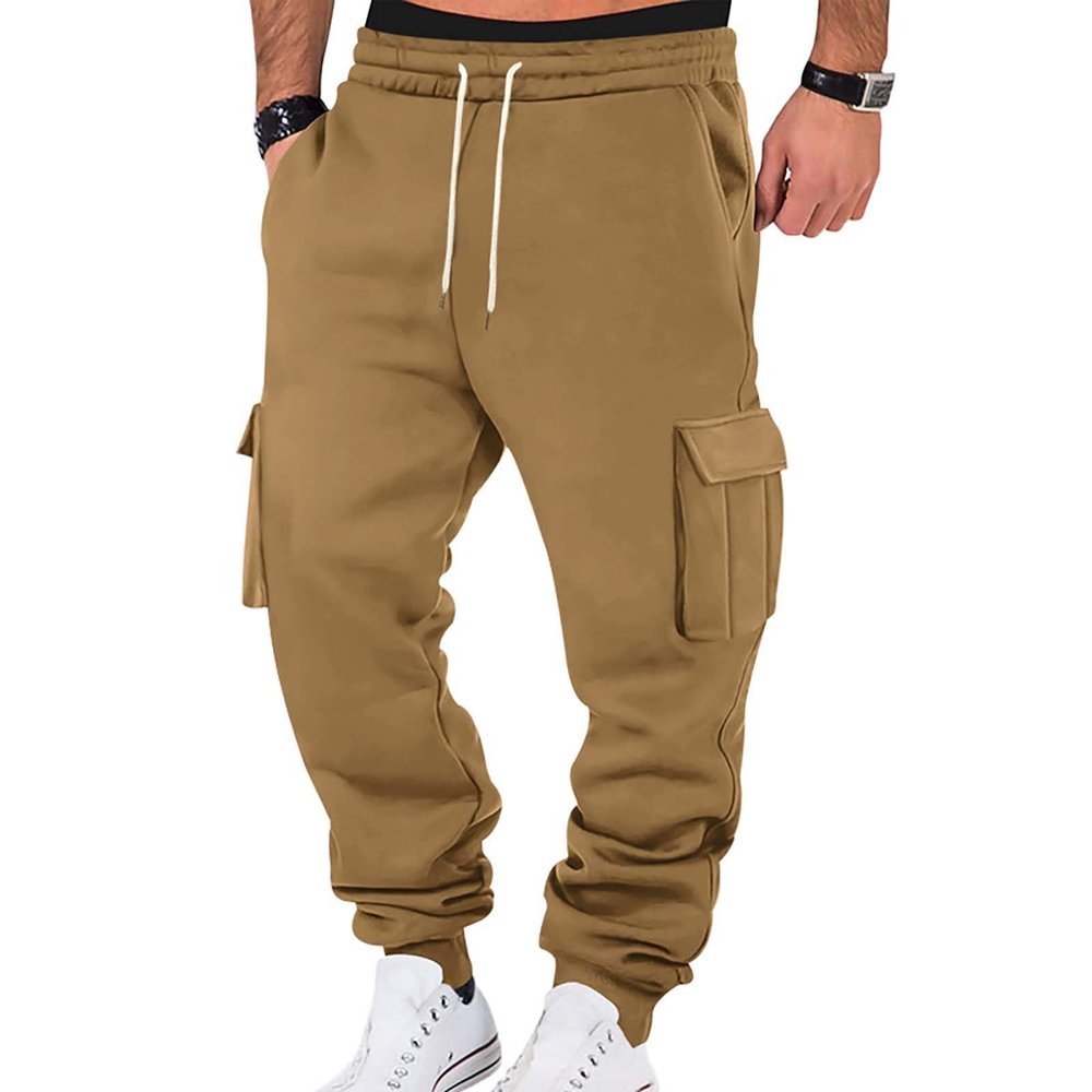 Baggy Cargo Sweatpants for Men Drawstring Waist Fleece Lined Joggers with Pockets Soft Athletic Workout Track Pants Sweat Pants Mens Mens Joggers Baggy for Men Workout
