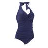 Women's One Piece Crossover Swimsuit, High Waisted Tummy Control, Ruched Halter Push Up (US, Alpha, Medium, Regular, Regular, Royal Blue) view 3