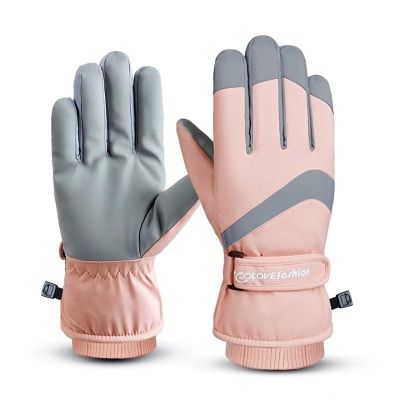 RSPGMKIX Down Men's Winter Ski Warm Gloves For Girls Outdoor Riding Touch Screen Plus Velvet Wind-resistant, Water-resistant, Anti-slip Thickened Gloves(B,Large)