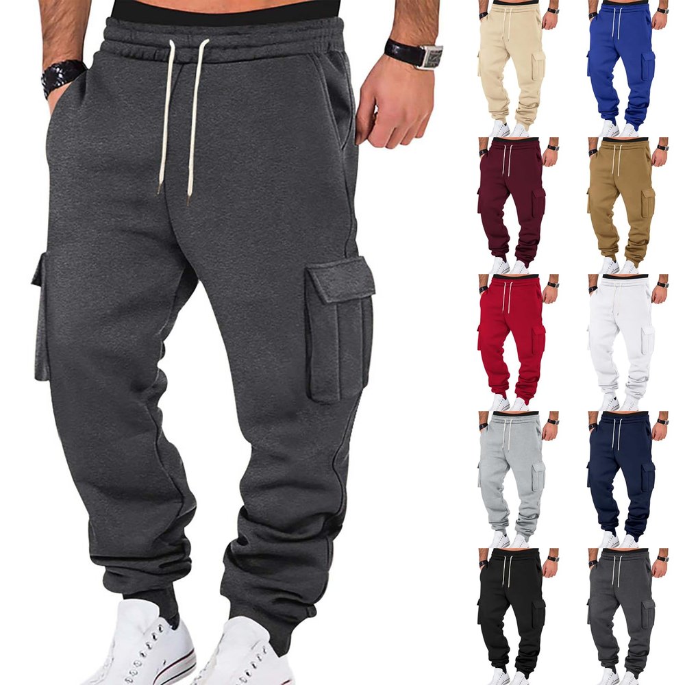 Baggy Cargo Sweatpants for Men Drawstring Waist Fleece Lined Joggers with Pockets Soft Athletic Workout Track Pants Mens Cargo Pants Relaxed Fit Sweatpants Men Men's Athletic Joggers